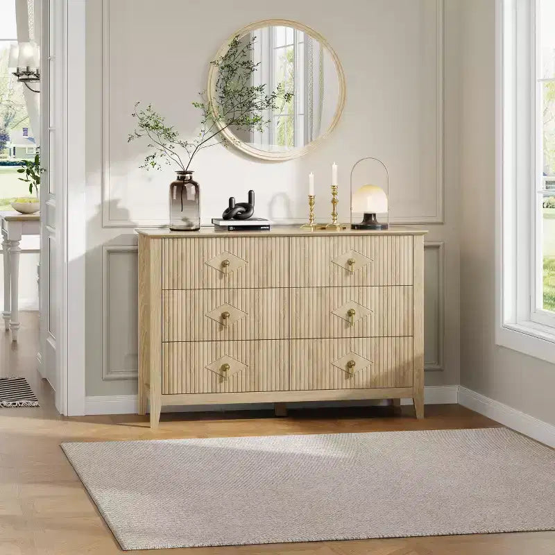 Commode à 6 tiroirs, commode de chambre moderne en bois avec tiroirs de rangement, meuble TV de style ferme pour salon, chambre à coucher, couloir