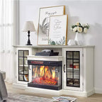Fireplace TV Stand, 59'' TV Stand with Fireplace, Electric Fireplace Heater, Entertainment Center with Frame and LED Light Colors, TV Console Cabinet