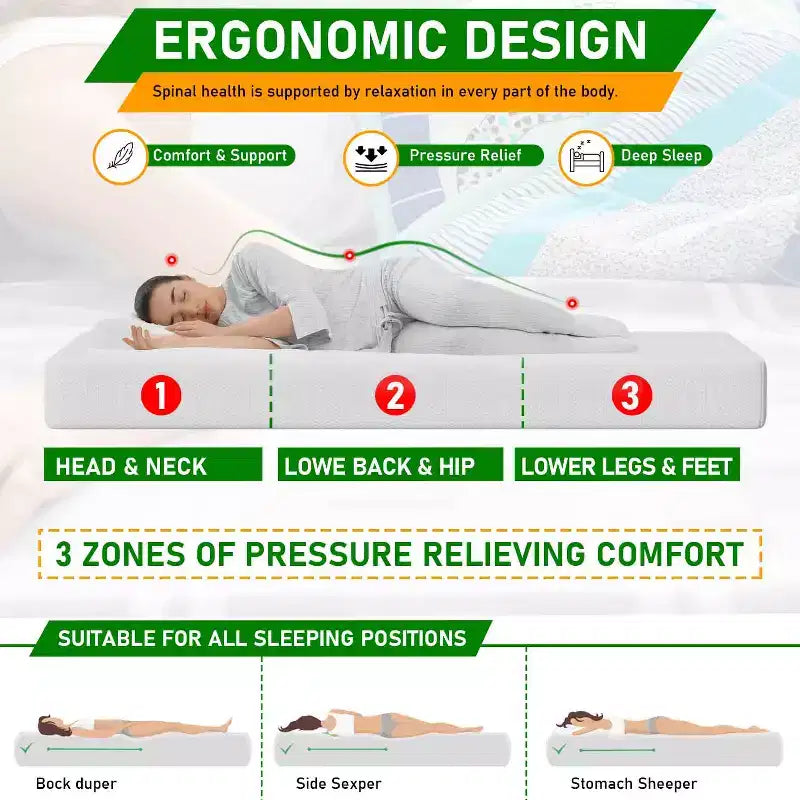 Matelas BestMassage en mousse à mémoire de forme au thé vert, 30,5 cm, gel rafraîchissant, fermeté moyenne