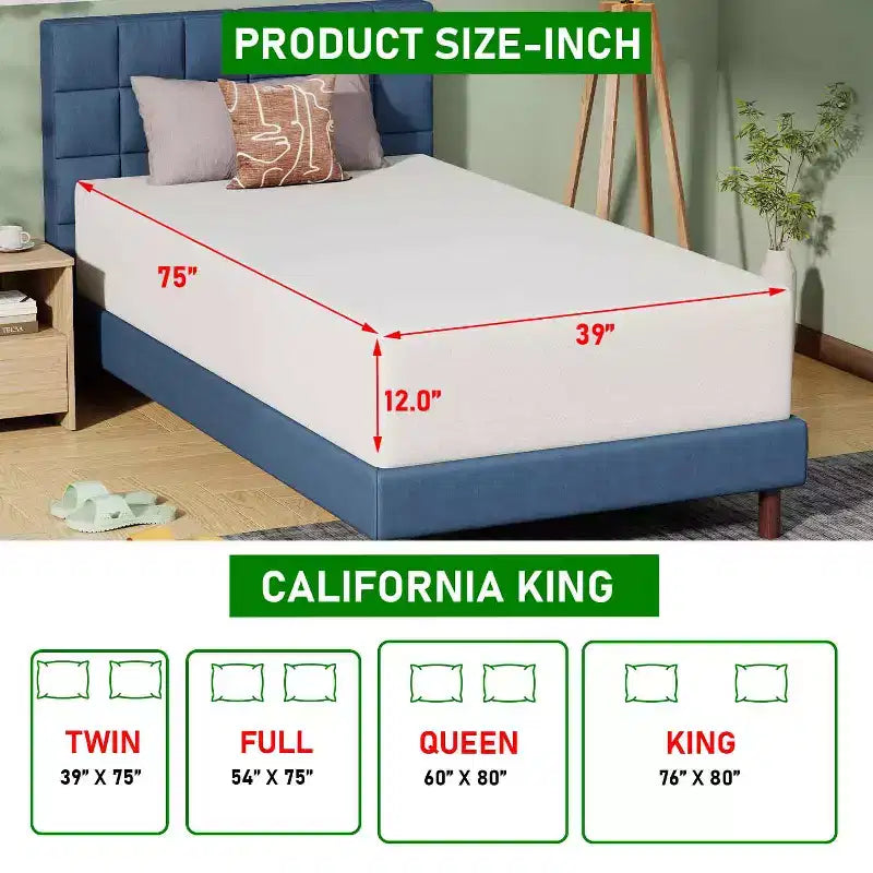Matelas BestMassage en mousse à mémoire de forme au thé vert, 30,5 cm, gel rafraîchissant, fermeté moyenne