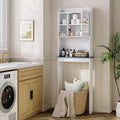 Over the Toilet Storage Cabinet with Adjustable Shelves and Glass Door, Space-Saving over-Toilet Design, Sturdy Waterproof White Finish Glass Doors