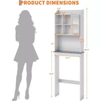 Meuble de rangement pour toilettes avec étagères réglables et porte en verre, design peu encombrant au-dessus des toilettes, finition blanche robuste et imperméable, portes en verre
