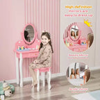 Coiffeuse JOYMOR pour enfants avec miroir à 360°, ensemble table et tabouret de maquillage de princesse 2-en-1 avec tiroirs pour filles (Rose)