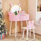 Coiffeuse pour enfants JOYMOR avec écran tactile et lumières, miroir réglable 3 couleurs, ensemble coiffeuse avec table et chaise, tiroir (rose)