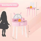 Coiffeuse pour enfants JOYMOR avec écran tactile et lumières, miroir réglable 3 couleurs, ensemble coiffeuse avec table et chaise, tiroir (rose)