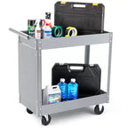 2-Tier Metal Utility Cart, Heavy Duty Steel, 330 lbs, Rolling Tool Organizer w/ Locking Wheels for Garage, Workshop, Warehouse, Black