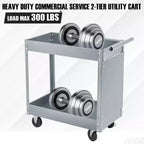 Chariot de service métallique à 2 niveaux, acier robuste, 150 kg, organisateur d'outils roulant avec roues verrouillables pour garage, atelier, entrepôt, noir