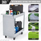 Chariot de service métallique à 2 niveaux, acier robuste, 150 kg, organisateur d'outils roulant avec roues verrouillables pour garage, atelier, entrepôt, noir