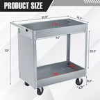 Chariot de service métallique à 2 niveaux, acier robuste, 150 kg, organisateur d'outils roulant avec roues verrouillables pour garage, atelier, entrepôt, noir