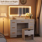 Coiffeuse avec grand miroir et lumières, coiffeuse de maquillage de 116,6 cm, luminosité réglable, prise de courant, 8 tiroirs, pour salle d'eau et chambre à coucher