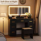 Coiffeuse avec grand miroir et lumières, coiffeuse de maquillage de 116,6 cm, luminosité réglable, prise de courant, 8 tiroirs, pour salle d'eau et chambre à coucher