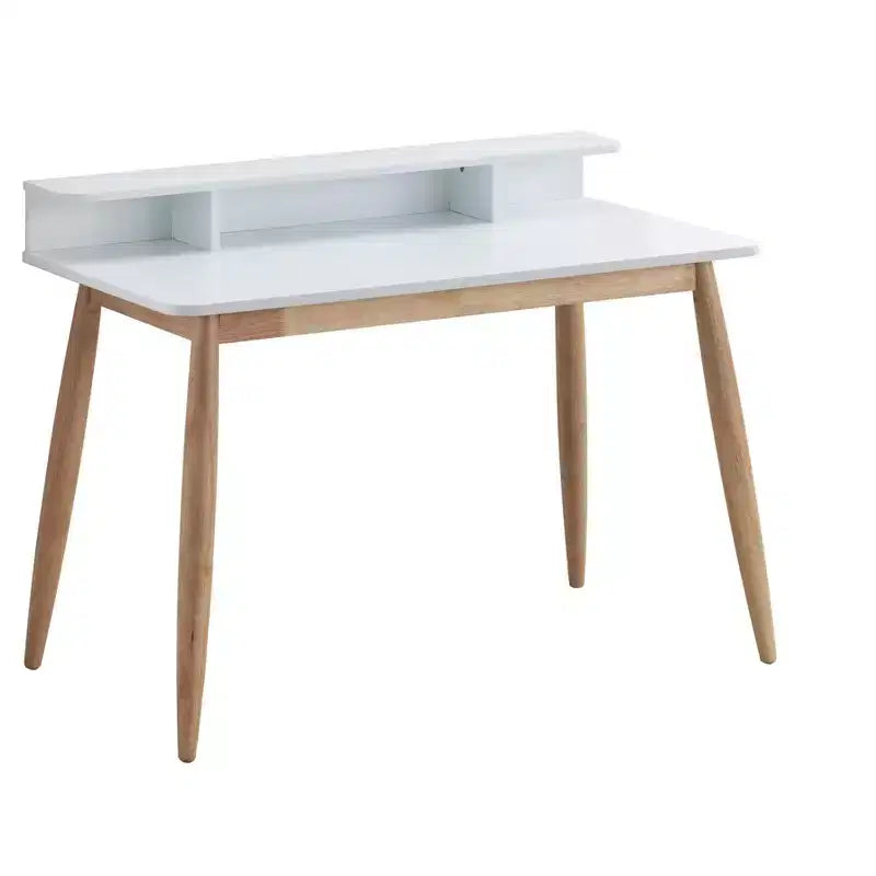 Okak Bureau en bois de style Mid-Century 43 pouces avec étagères, bureau d'écriture au design élégant, bureau d'ordinateur pour salon, chambre à coucher