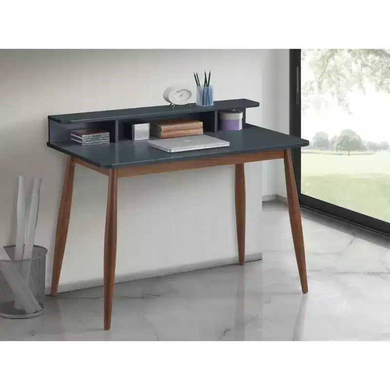 Okak Bureau en bois de style Mid-Century 43 pouces avec étagères, bureau d'écriture au design élégant, bureau d'ordinateur pour salon, chambre à coucher