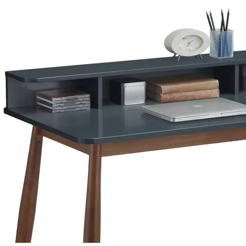 Okak Bureau en bois de style Mid-Century 43 pouces avec étagères, bureau d'écriture au design élégant, bureau d'ordinateur pour salon, chambre à coucher