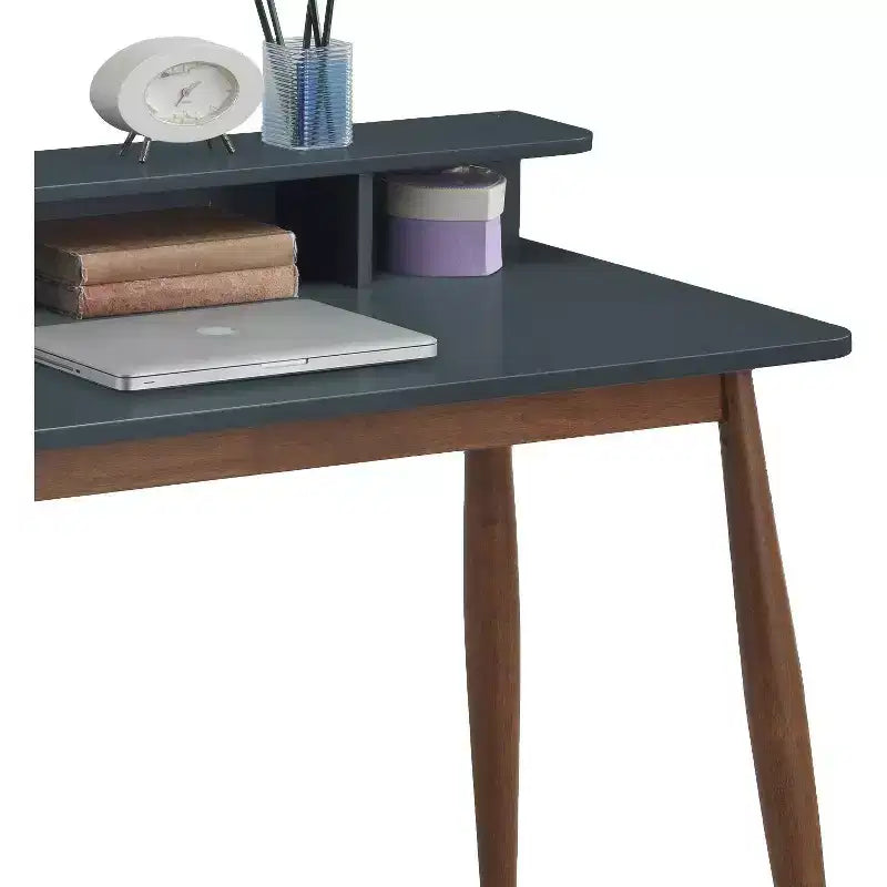 Okak Bureau en bois de style Mid-Century 43 pouces avec étagères, bureau d'écriture au design élégant, bureau d'ordinateur pour salon, chambre à coucher