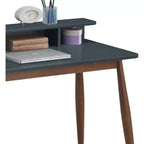 Okak Bureau en bois de style Mid-Century 43 pouces avec étagères, bureau d'écriture au design élégant, bureau d'ordinateur pour salon, chambre à coucher