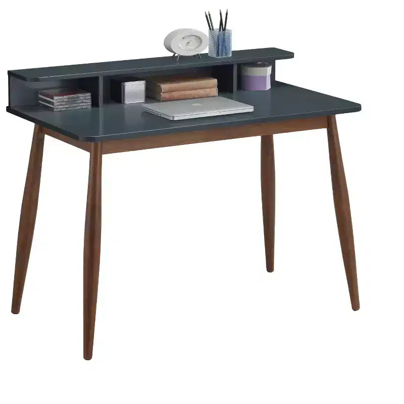 Okak Bureau en bois de style Mid-Century 43 pouces avec étagères, bureau d'écriture au design élégant, bureau d'ordinateur pour salon, chambre à coucher