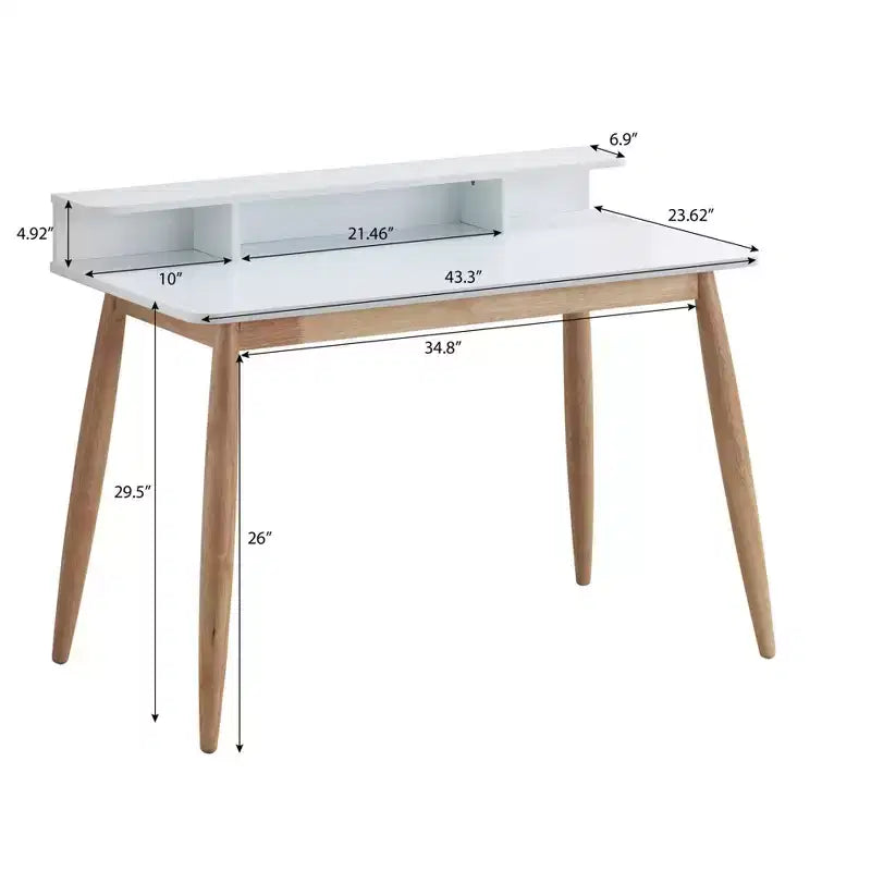 Okak Bureau en bois de style Mid-Century 43 pouces avec étagères, bureau d'écriture au design élégant, bureau d'ordinateur pour salon, chambre à coucher