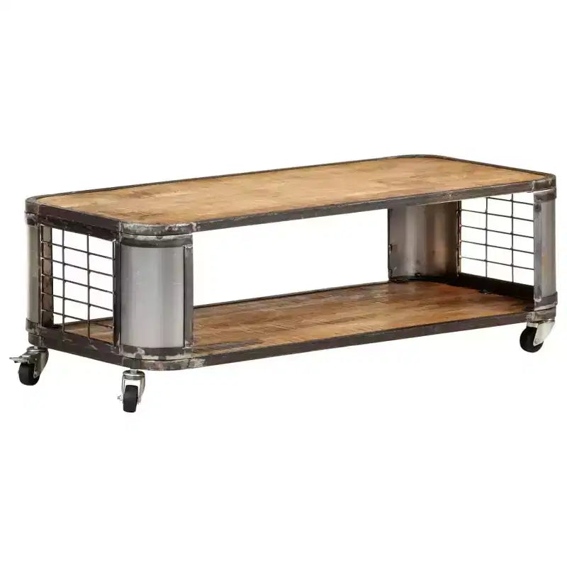 vidaXL Table Basse Table d'Appoint avec 4 Roulettes Bois Massif de Manguier 100 cm