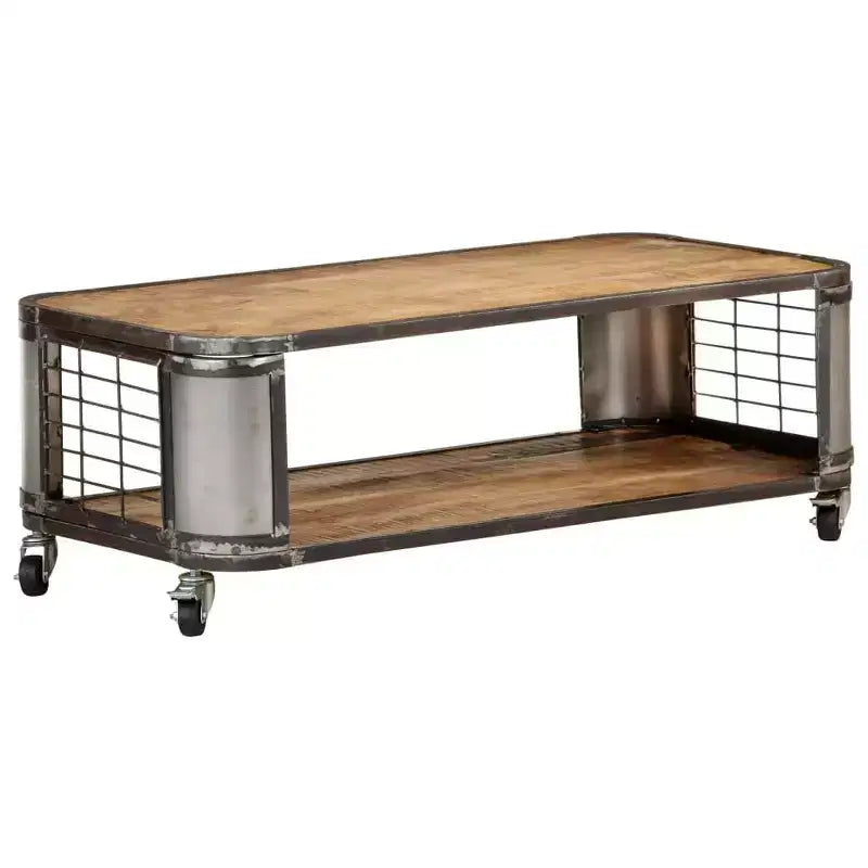 vidaXL Table Basse Table d'Appoint avec 4 Roulettes Bois Massif de Manguier 100 cm