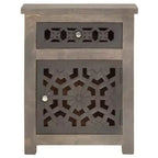 vidaXL Table de chevet en bois de manguier massif - Marron, style classique, motif floral sculpté, table de nuit/table d'appoint avec tiroir et placard