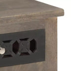 vidaXL Table de chevet en bois de manguier massif - Marron, style classique, motif floral sculpté, table de nuit/table d'appoint avec tiroir et placard