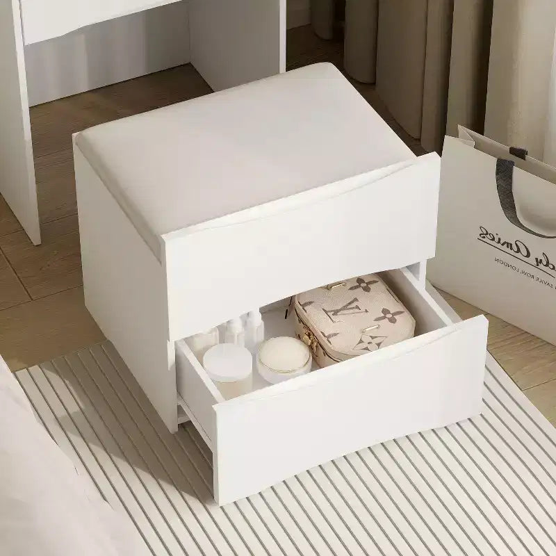 Famapy Coiffeuse blanche avec miroir LED, tiroirs et tabouret mobile, 3 modes d'éclairage, table de chevet pour enfants, bureau d'ordinateur, cadeau de Noël