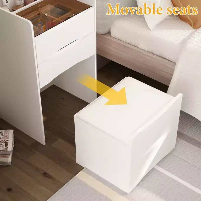 Famapy Coiffeuse blanche avec miroir LED, tiroirs et tabouret mobile, 3 modes d'éclairage, table de chevet pour enfants, bureau d'ordinateur, cadeau de Noël