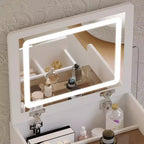 Famapy Coiffeuse blanche avec miroir LED, tiroirs et tabouret mobile, 3 modes d'éclairage, table de chevet pour enfants, bureau d'ordinateur, cadeau de Noël