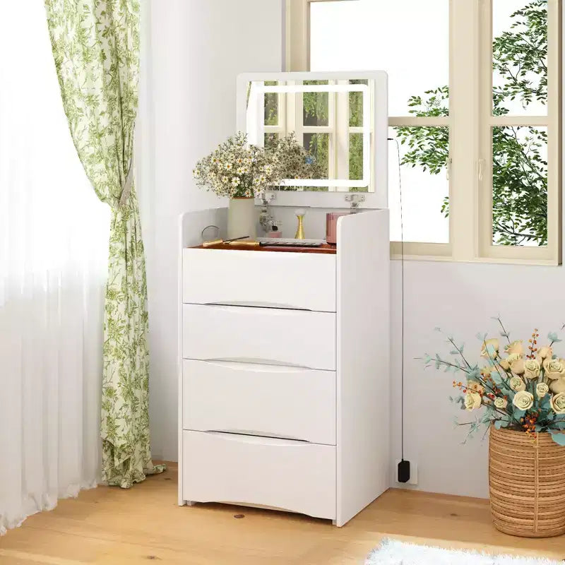 Famapy Coiffeuse blanche avec miroir LED, tiroirs et tabouret mobile, 3 modes d'éclairage, table de chevet pour enfants, bureau d'ordinateur, cadeau de Noël