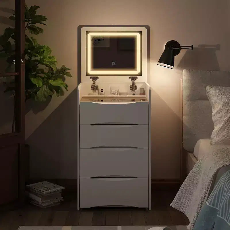 Famapy Coiffeuse blanche avec miroir LED, tiroirs et tabouret mobile, 3 modes d'éclairage, table de chevet pour enfants, bureau d'ordinateur, cadeau de Noël