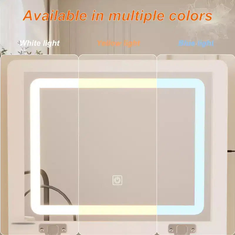Famapy Coiffeuse blanche avec miroir LED, tiroirs et tabouret mobile, 3 modes d'éclairage, table de chevet pour enfants, bureau d'ordinateur, cadeau de Noël