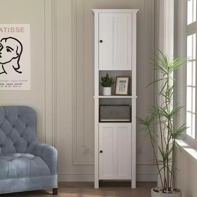 MAYEERTY Meuble de Rangement au Sol pour Salle de Bain avec 2 Portes et 6 Étagères, Armoire en Bois Multifonctionnelle pour Salon Salle de Bain