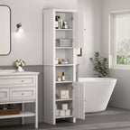 MAYEERTY Meuble de Rangement au Sol pour Salle de Bain avec 2 Portes et 6 Étagères, Armoire en Bois Multifonctionnelle pour Salon Salle de Bain