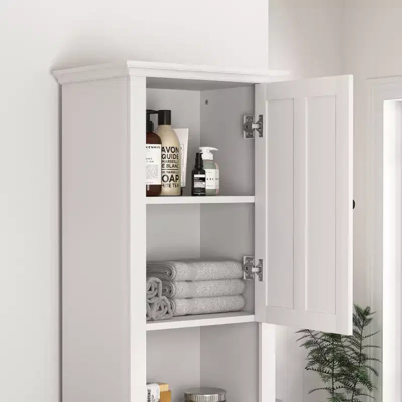 MAYEERTY Meuble de Rangement au Sol pour Salle de Bain avec 2 Portes et 6 Étagères, Armoire en Bois Multifonctionnelle pour Salon Salle de Bain