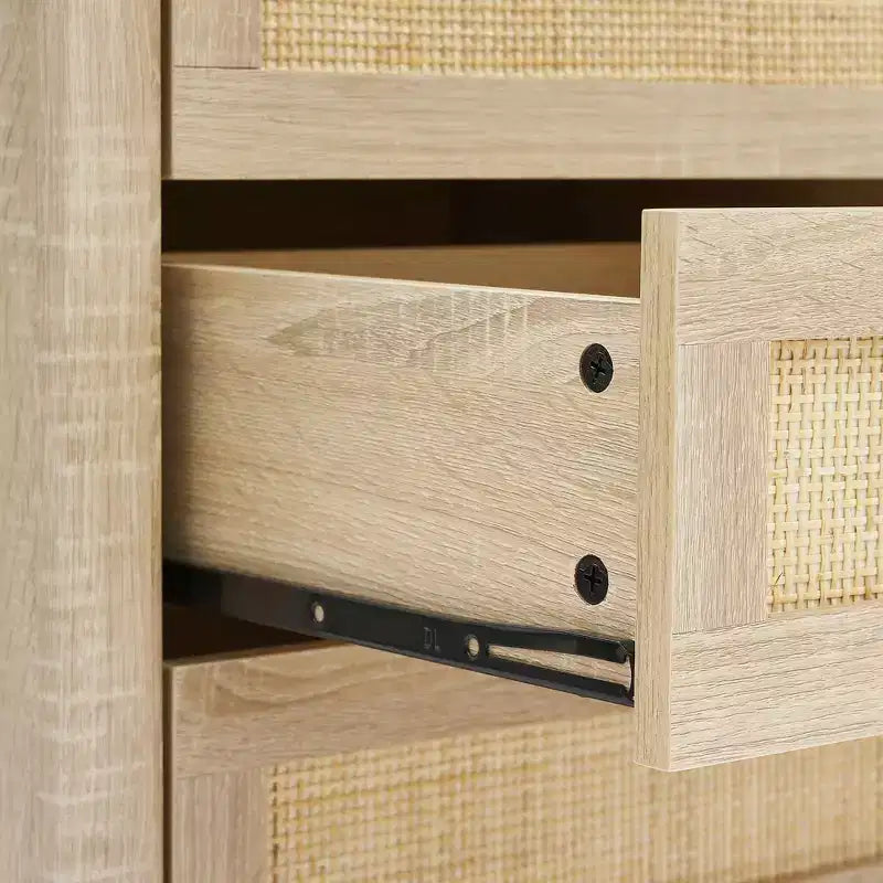 Table de chevet en rotin, Table de chevet bohème avec 3 tiroirs en rotin naturel, Table de chevet avec pieds en bois robustes, Table d'appoint moderne avec tiroirs de rangement