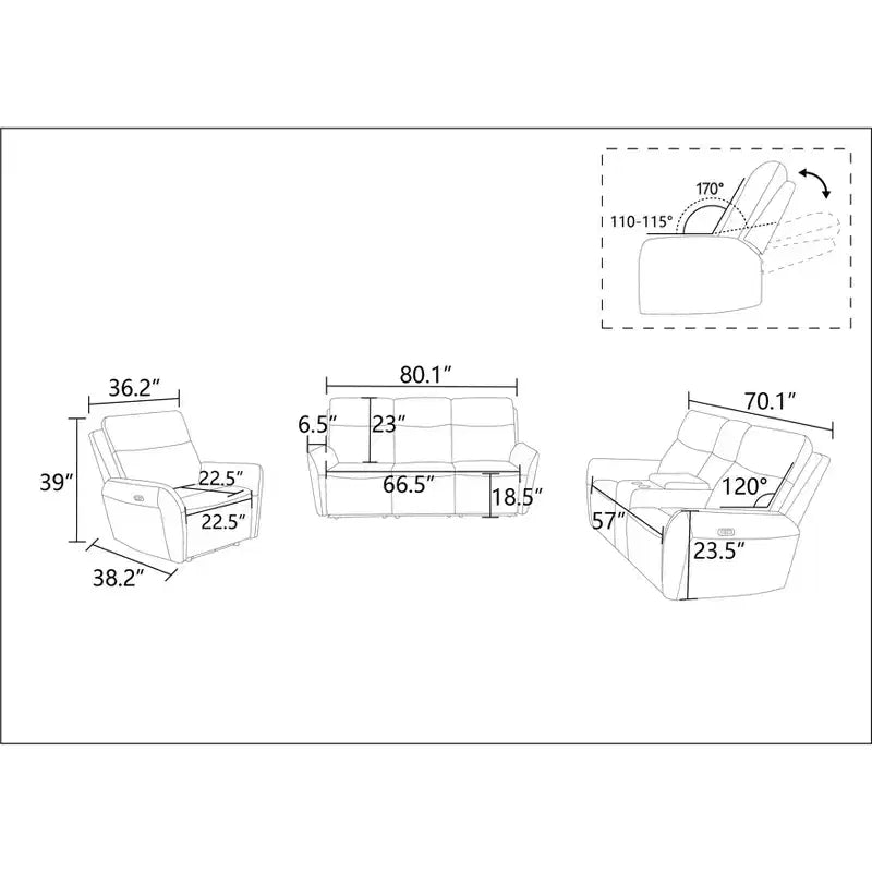 MAYEERTY Fauteuil inclinable électrique, Fauteuil relax électrique avec port de charge USB, Dossier réglable pour salon, Gris clair