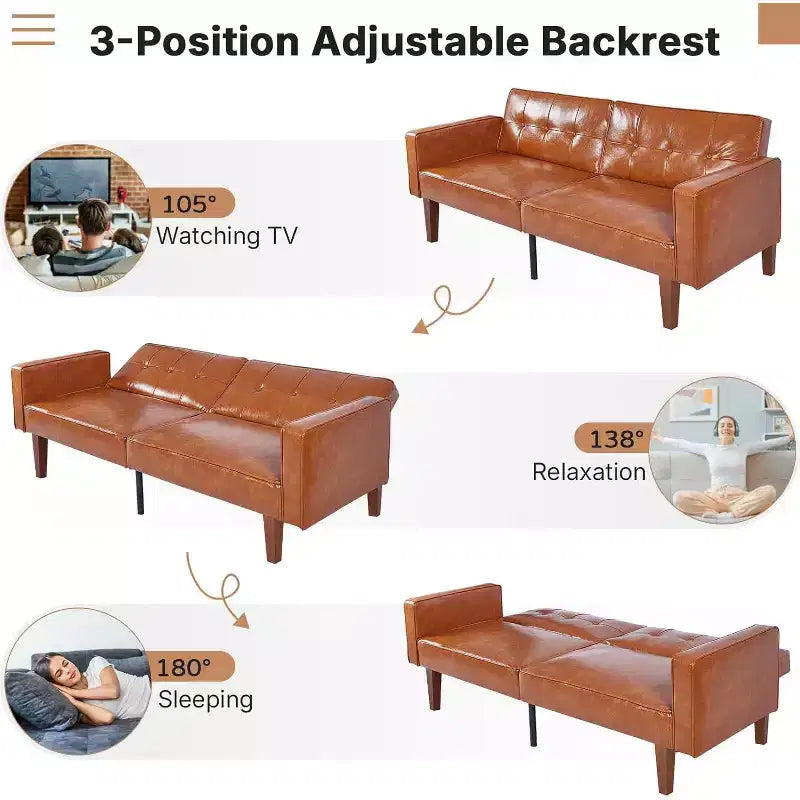 Canapé-lit convertible Zevemomo avec dossier réglable, fonctions de fauteuil inclinable et de causeuse, coussins en mousse et à ressorts, marron