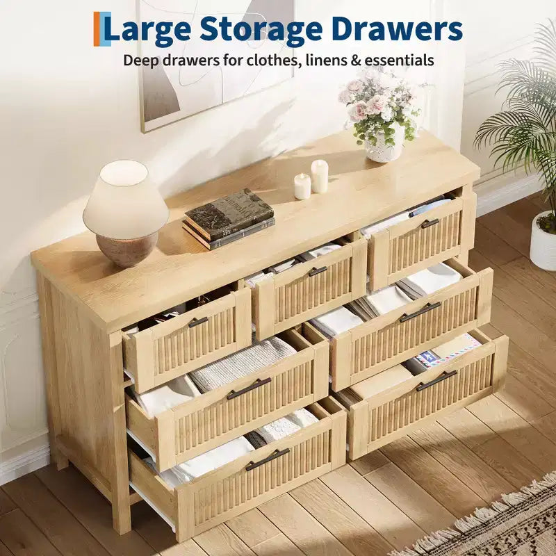 Commode de rangement encastrée pour chambre à coucher, 120 cm, avec 7 tiroirs, grand organiseur de vêtements, pour chambre, chambre d'enfant, salon, couloir, meuble TV