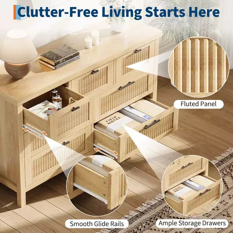 Commode de rangement encastrée pour chambre à coucher, 120 cm, avec 7 tiroirs, grand organiseur de vêtements, pour chambre, chambre d'enfant, salon, couloir, meuble TV