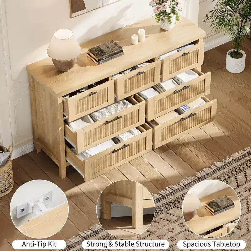 Commode de rangement encastrée pour chambre à coucher, 120 cm, avec 7 tiroirs, grand organiseur de vêtements, pour chambre, chambre d'enfant, salon, couloir, meuble TV
