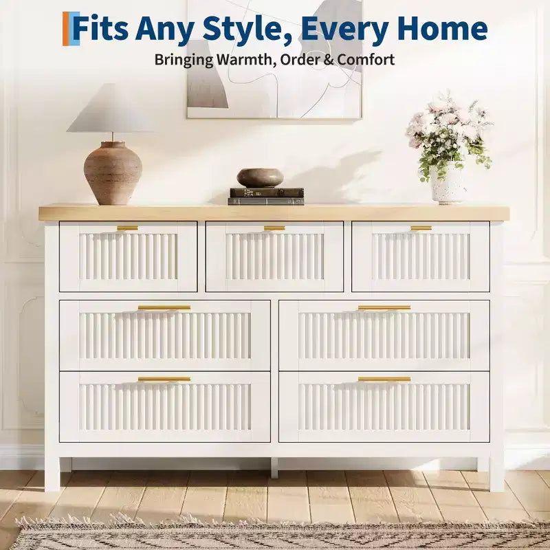 Commode de rangement encastrée pour chambre à coucher, 120 cm, avec 7 tiroirs, grand organiseur de vêtements, pour chambre, chambre d'enfant, salon, couloir, meuble TV