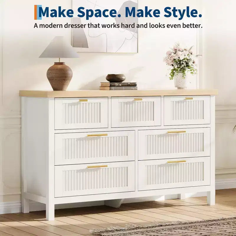 Commode de rangement encastrée pour chambre à coucher, 120 cm, avec 7 tiroirs, grand organiseur de vêtements, pour chambre, chambre d'enfant, salon, couloir, meuble TV