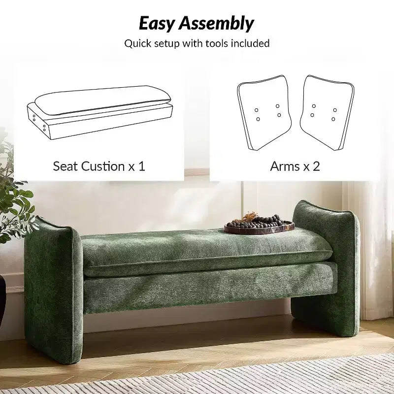 Banc rembourré en tissu chenille moderne Donna|ARTFUL LIVING DESIGN