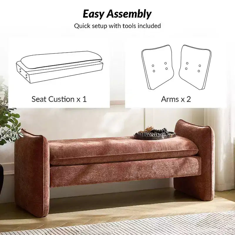 Banc rembourré en tissu chenille moderne Donna|ARTFUL LIVING DESIGN