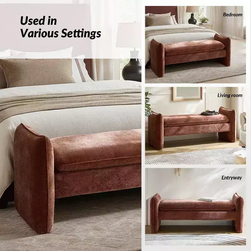 Banc rembourré en tissu chenille moderne Donna|ARTFUL LIVING DESIGN