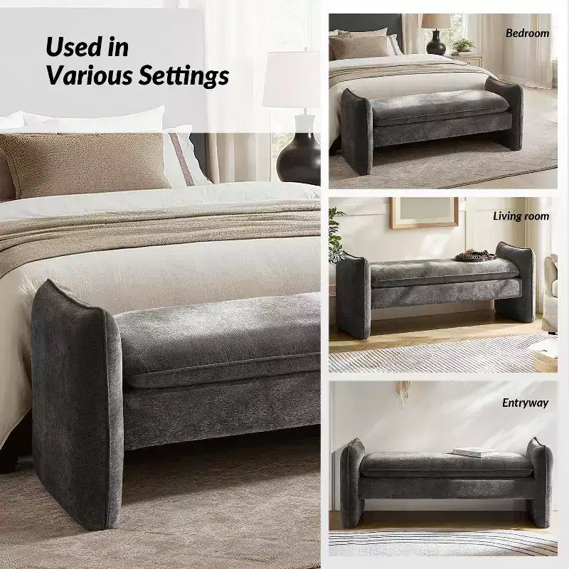 Banc rembourré en tissu chenille moderne Donna|ARTFUL LIVING DESIGN