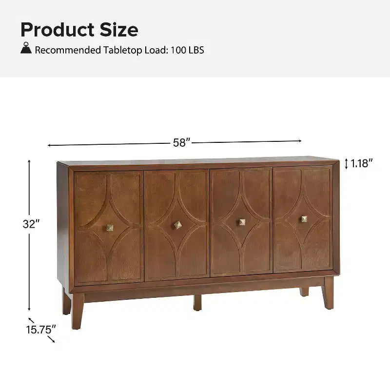 Elvira buffet de 152 cm avec étagères réglables|ARTFUL LIVING DESIGNS-Noyer