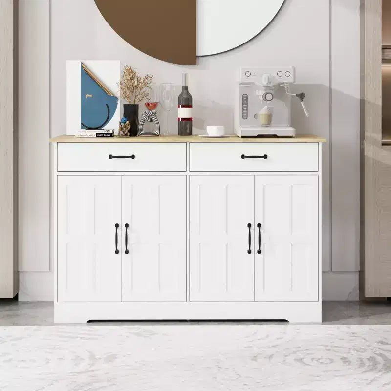 GDFStudio Hayes Modern Farmhouse Buffet Cabinet Sideboard with 2 Drawers and 4 Doors
