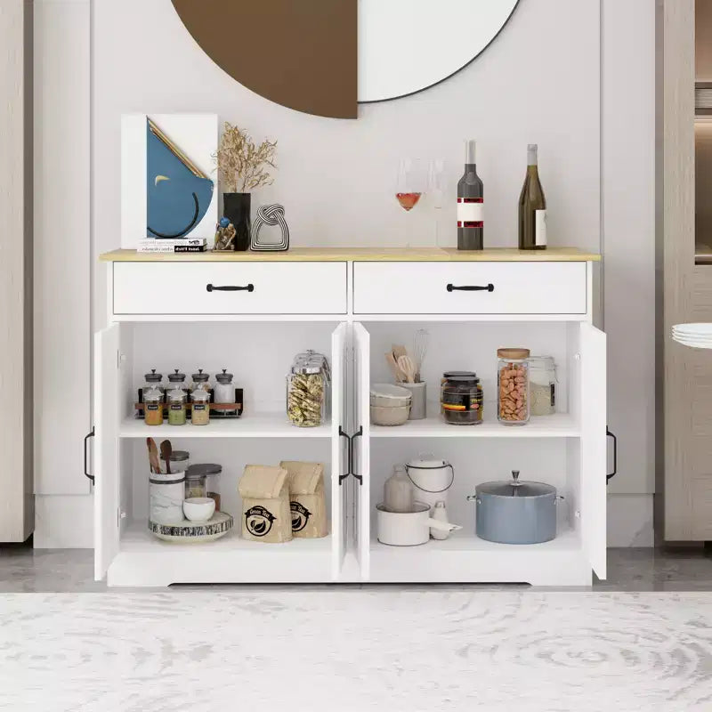 GDFStudio Hayes Enfilade bahut de ferme moderne avec 2 tiroirs et 4 portes